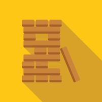 Wooden blocks tower game falling on yellow background vector