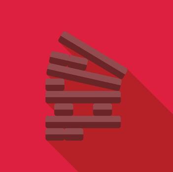 Wooden planks falling down creating domino effect on red background vector