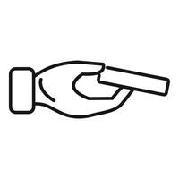 Hand holding small rectangular object, simple line drawing icon vector