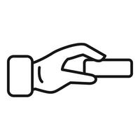 Hand holding rectangular object with two fingers icon vector