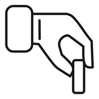 Hand holding small rectangular object with index finger and thumb vector