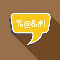 Yellow speech bubble showing censored vulgarity with long shadow vector
