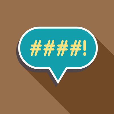 Censored speech bubble showing number signs and an exclamation point