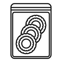 Cookies box packaging showing three round biscuits inside vector