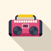 Pink portable stereo cassette player with yellow handle broadcasting music vector