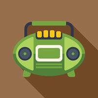 Green radio cassette player broadcasting music with long shadow vector