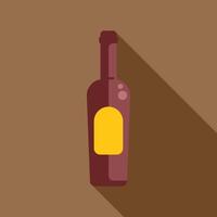 Wine bottle with yellow label on brown background with long shadow vector