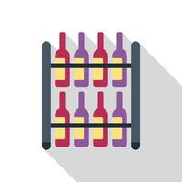 Wine bottles resting on a metal wine rack displaying colorful labels vector