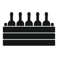 Wine bottles standing in wooden box for delivery or storage vector