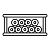 Cable rolls stacked on warehouse shelf, organizing electrical wire inventory for efficient storage and distribution vector