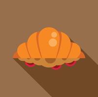 Delicious croissant with jam filling on brown background vector