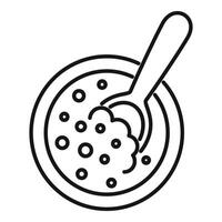 Spoon picking up lumpy cereal from bowl in outline style vector