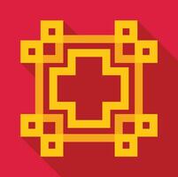 Golden cross in square frame with pixel art style on red background vector