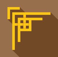 Yellow maze pattern forming corner decoration with long shadow vector