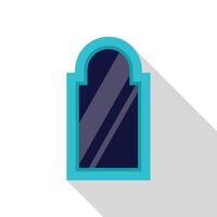Turquoise arched window casting long shadow on white background vector