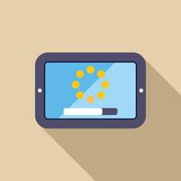 Tablet showing loading status bar and buffering icon vector