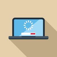 Laptop showing software update progress bar and buffering icon vector