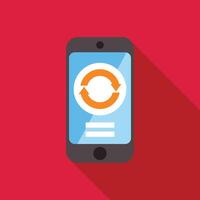 Smartphone showing rotating circular arrows on red background vector