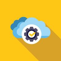 Cloud computing technology showing successful operation with gear and check mark icon vector