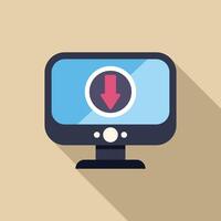 Downloading data, computer monitor displaying download symbol vector