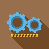 Gears rotating under construction with barrier tape and long shadow vector