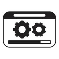 Web page with progress bar showing processing and gears rotating vector