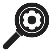 Magnifying glass showing setting icon for finding solution vector
