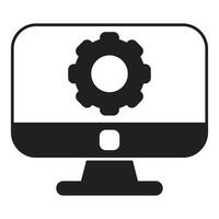 Desktop computer displaying settings gear icon, system preferences and customization vector