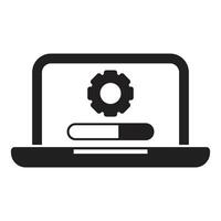 Software update installing on laptop with progress bar and gear icon vector