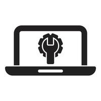 Laptop showing wrench and gear for maintenance and technical support vector