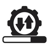 Data transfer progressing with upload and download arrows inside gear icon vector