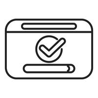 Website showing check mark and progress bar, completing online task vector