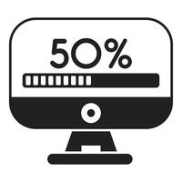 Desktop computer showing 50 percent downloading progress bar on screen vector