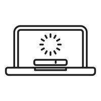 Laptop showing loading status with progress bar and rotating circle animation vector