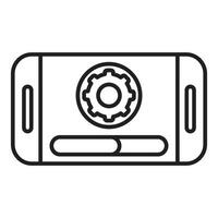Mobile phone showing updating software with gear and progress bar icon vector