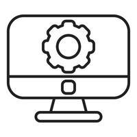 Desktop computer showing gear icon symbolizing settings or preferences vector