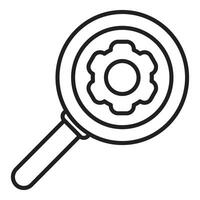 Magnifying glass focusing on gear, exploring solutions and problem solving vector
