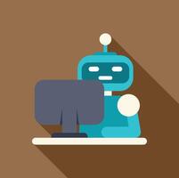 Robot working on a desktop computer, artificial intelligence and automation vector