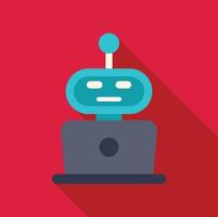 Blue robot sitting on laptop working remotely from home vector
