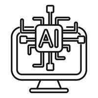 Computer monitor showing artificial intelligence chip generating digital data vector