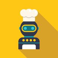 Robot chef wearing a toque and working in a restaurant kitchen vector