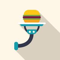 Robotic arm serving hamburger on tray, automation in fast food industry vector