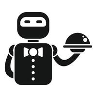 Robot waiter serving food in restaurant, artificial intelligence icon vector