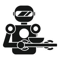 Robot waiter holding tray with bowl, artificial intelligence in food service vector