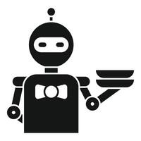 Robot waiter serving food in a restaurant, artificial intelligence icon vector
