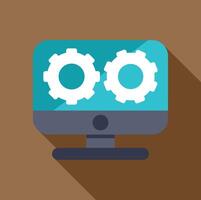 Computer screen showing rotating gears, working process concept vector