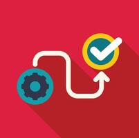 Implementation process leading to successful completion with check mark symbol vector