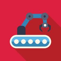 Robotic arm moving on assembly line, automating production process vector