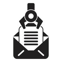 Robotic arm holding document in open mail envelope, automation in document processing vector