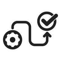 Process leading to approval symbolized by gear and check mark icon vector